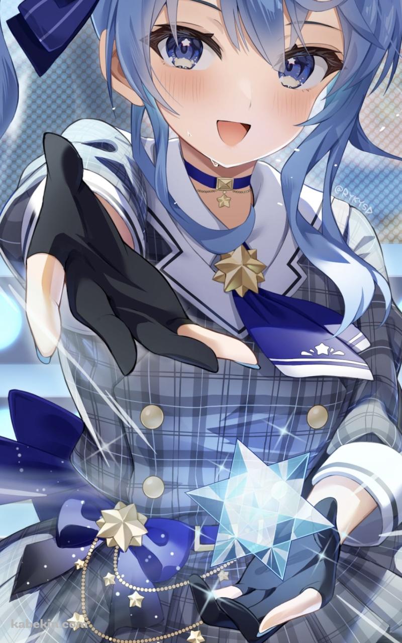 笑顔で手を前方に出す可愛い星街すいせい / ホロライブ / バーチャルYouTuber / VtuberのAndroidの壁紙(800px x 1280px) スマホ用