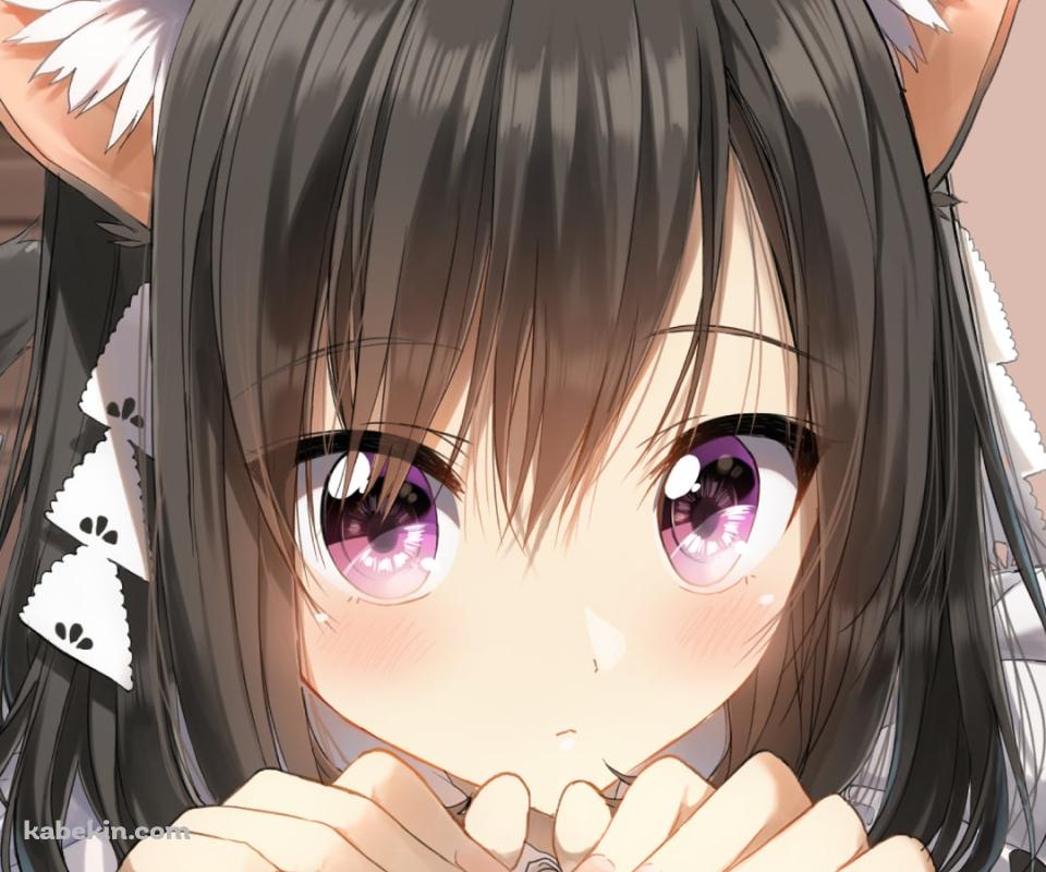 テーブル越しに覗く可愛いメイド / 黒髪 / 猫耳 / ティーポットのAndroidの壁紙(960px x 800px) スマホ用