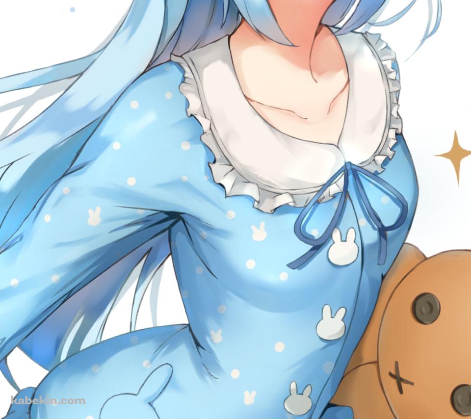 兎のぬいぐるみを持つ可愛い碧居結衣 / バーチャルYouTuber / VtuberのAndroidの壁紙(960px x 854px) スマホ用