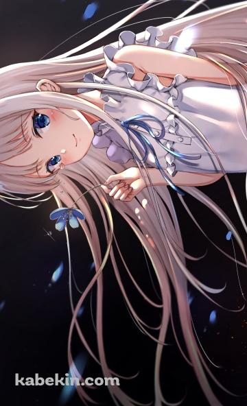 青い花を持つ可愛い本間芽衣子 / あの日見た花の名前を僕達はまだ知らない。  / あの花のAndroidの壁紙(360px x 592px) スマホ用