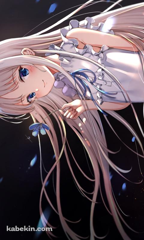 青い花を持つ可愛い本間芽衣子 / あの日見た花の名前を僕達はまだ知らない。  / あの花のAndroidの壁紙(480px x 800px) スマホ用