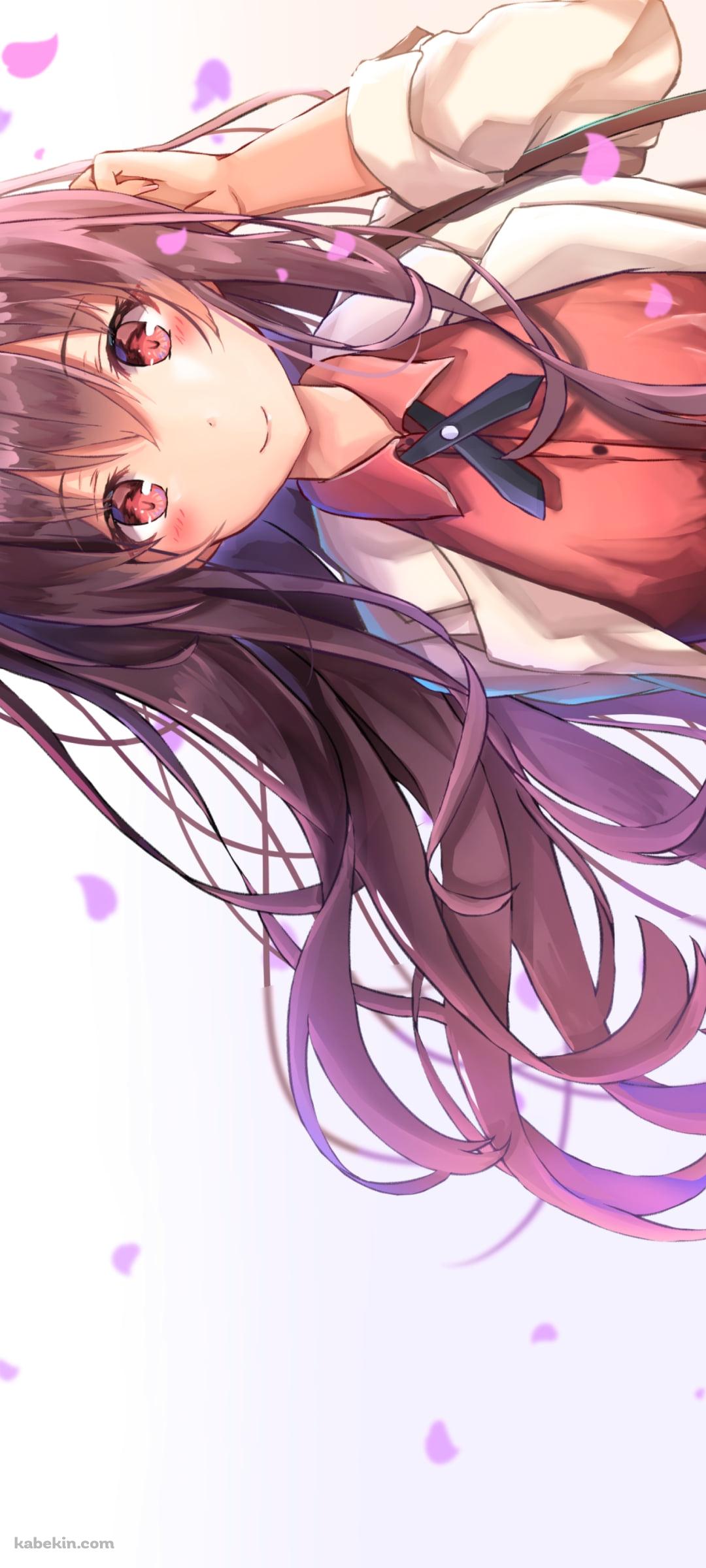 ピンクの花びらと可愛い霞ヶ丘詩羽(かすみがおかうたは) / 冴えない彼女の育てかたのAndroidの壁紙(1080px x 2400px) スマホ用