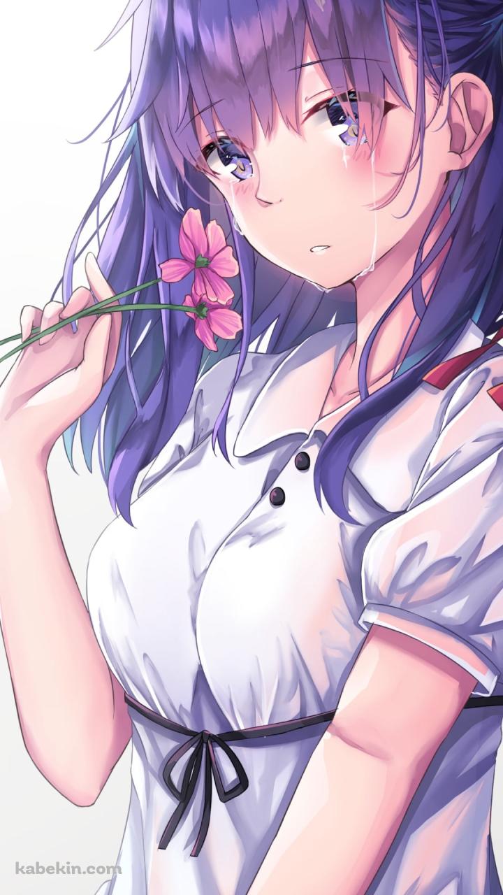 ピンクの花を持って泣いている間桐桜(まとう さくら) / フェイト/ステイナイトのAndroidの壁紙(720px x 1280px) スマホ用