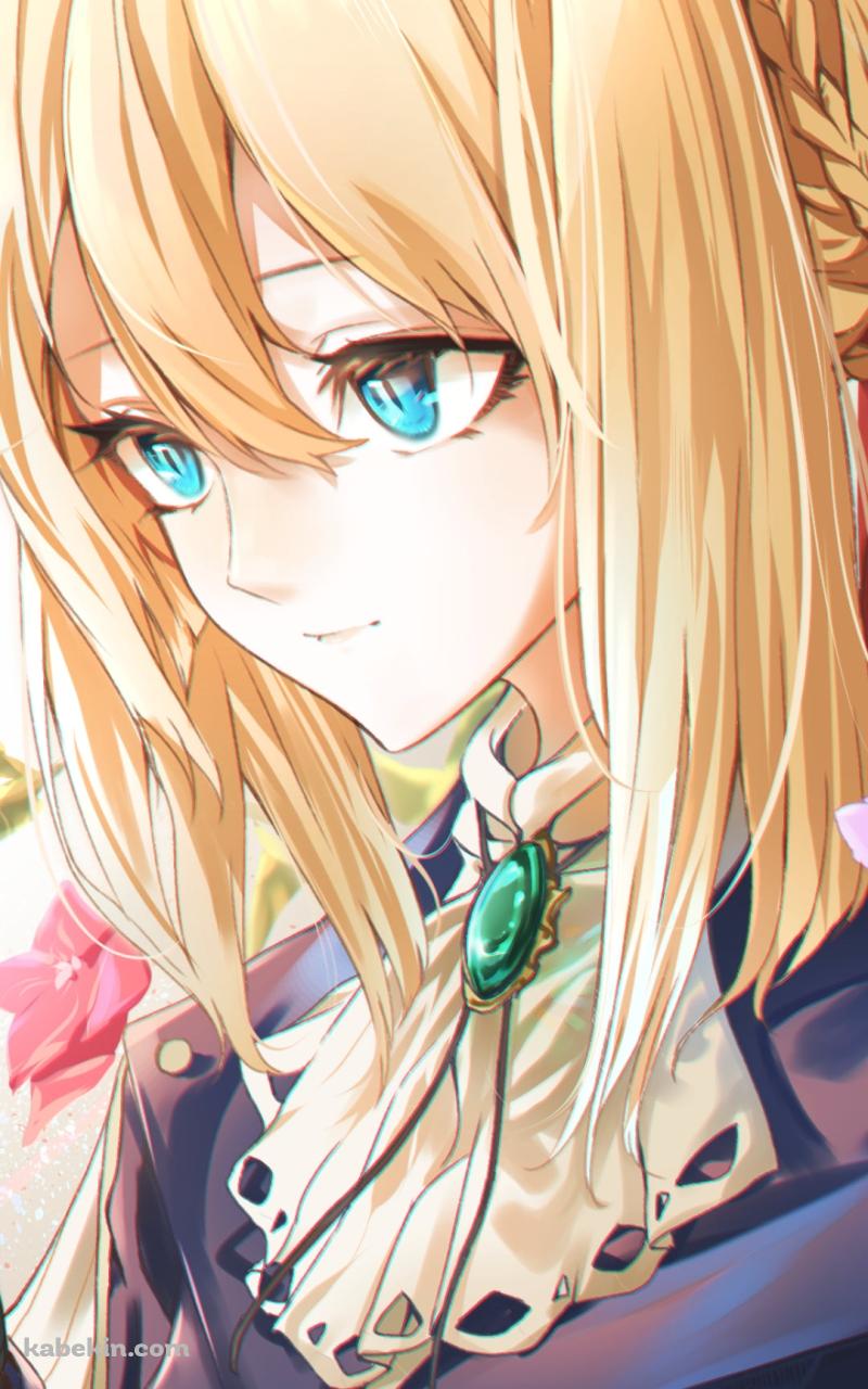 ピンクの花と可愛いヴァイオレット・エヴァーガーデンのAndroidの壁紙(800px x 1280px) スマホ用