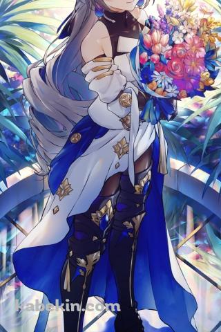カラフルな花束を持つブローニャ・ランド / 崩壊:スターレイルのAndroidの壁紙(320px x 480px) スマホ用