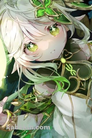 光る蝶と可愛いナヒーダ / キラキラした緑の瞳 / 原神のAndroidの壁紙(320px x 480px) スマホ用