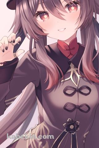 右手でポーズをとるどちゃくそ可愛い胡桃 / 原神のAndroidの壁紙(320px x 480px) スマホ用