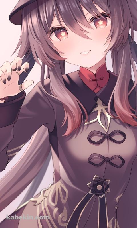 右手でポーズをとるどちゃくそ可愛い胡桃 / 原神のAndroidの壁紙(480px x 800px) スマホ用