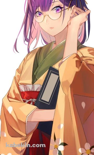 眼鏡をかけた和装の稗田阿求(ひえだの あきゅう) / 東方のAndroidの壁紙(360px x 592px) スマホ用