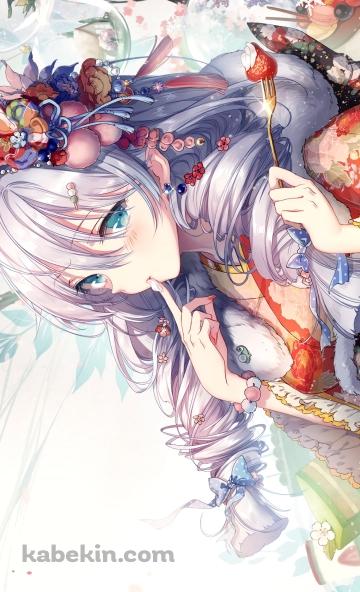 ど派手な着物を着て苺を食べる可愛いキアナ・カスラナ / 崩壊学園のAndroidの壁紙(360px x 592px) スマホ用