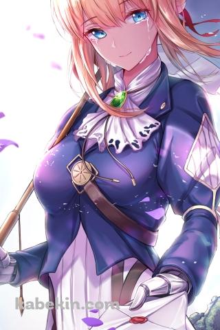 花びら舞う中で泣きながら手紙を差し出すヴァイオレット・エヴァーガーデンのAndroidの壁紙(320px x 480px) スマホ用