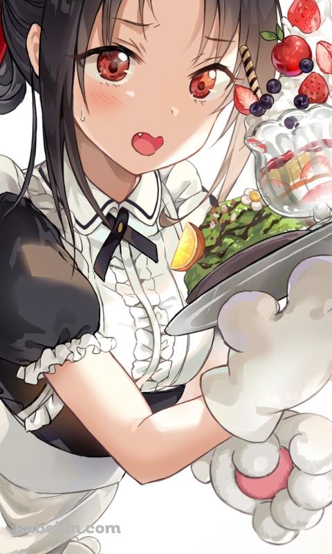 パフェをこぼしそうになっててんやわんやしている可愛い四宮かぐや / かぐや様は告らせたい~天才たちの恋愛頭脳戦~のAndroidの壁紙(480px x 800px) スマホ用
