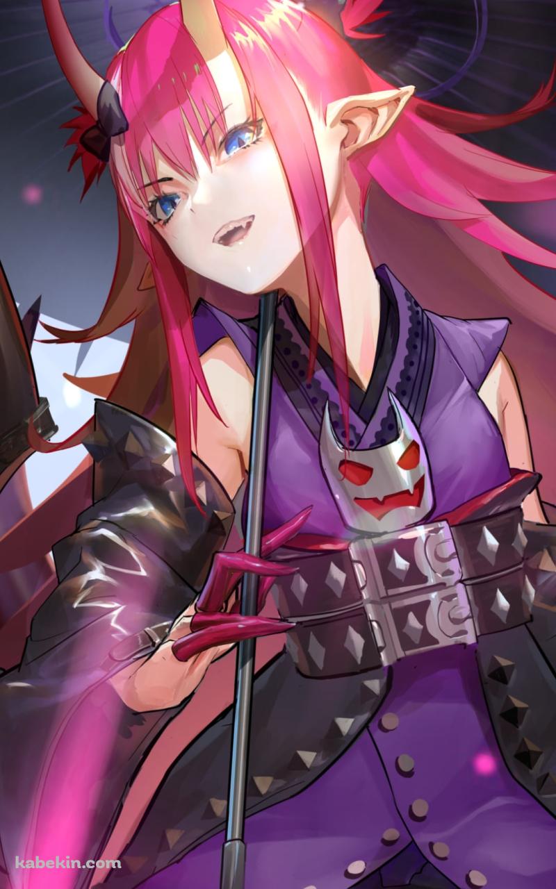 黒い傘をさすエリザベート・バートリー / 角 / 赤いロングヘア― / Fate/extraのAndroidの壁紙(800px x 1280px) スマホ用