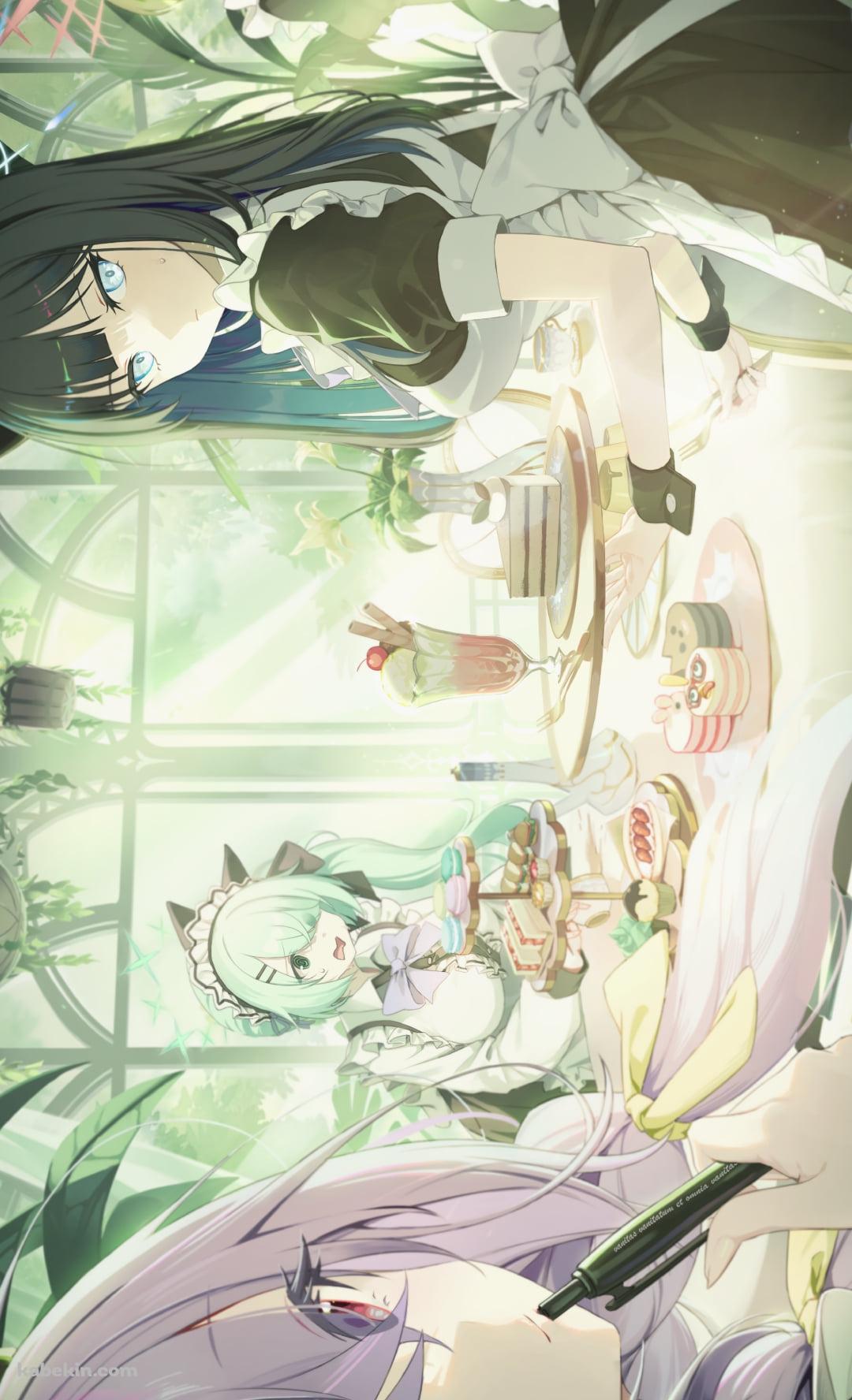 食事の準備をするメイド姿の錠前サオリ、秤アツコ、戒野ミサキ、槌永ヒヨリ / ブルアカ / ブルーアーカイブのAndroidの壁紙(1080px x 1776px) スマホ用