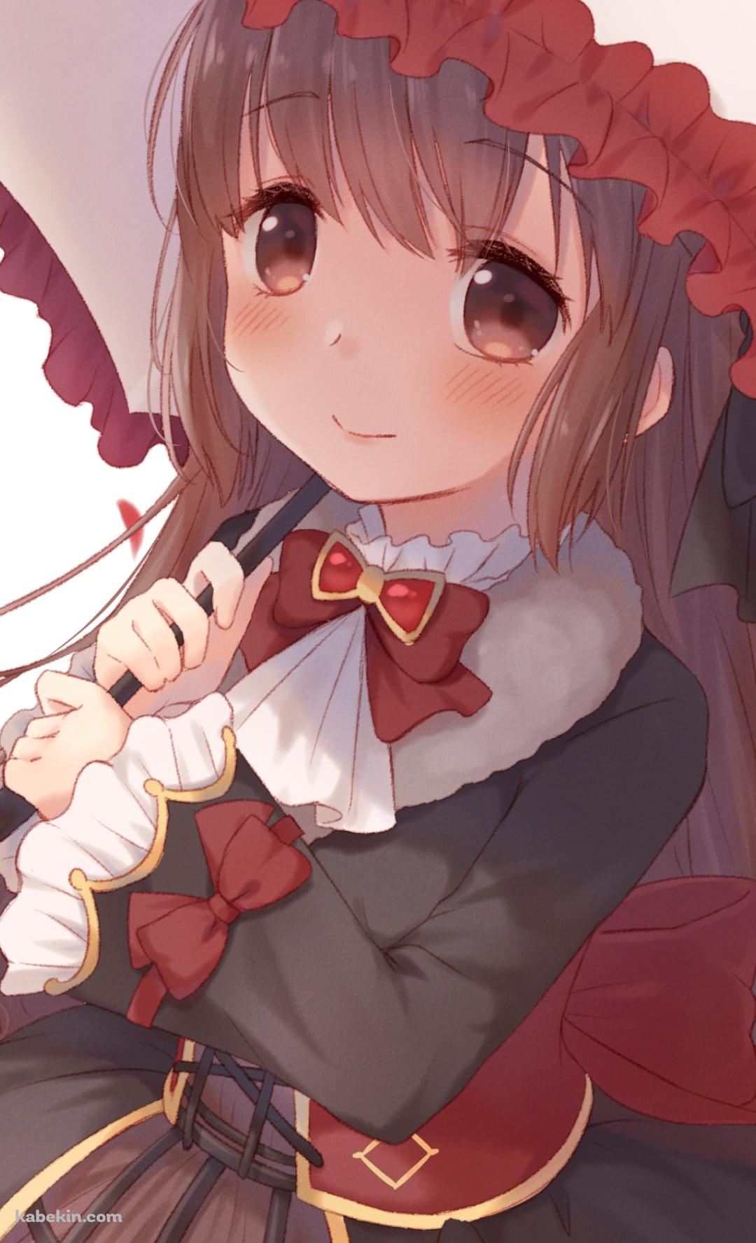 赤いリボンのついた日傘をさした可愛い里見灯花 / 魔法少女まどか☆マギカのAndroidの壁紙(1080px x 1776px) スマホ用
