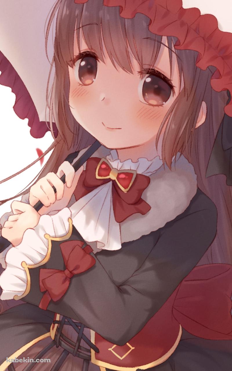 赤いリボンのついた日傘をさした可愛い里見灯花 / 魔法少女まどか☆マギカのAndroidの壁紙(800px x 1280px) スマホ用