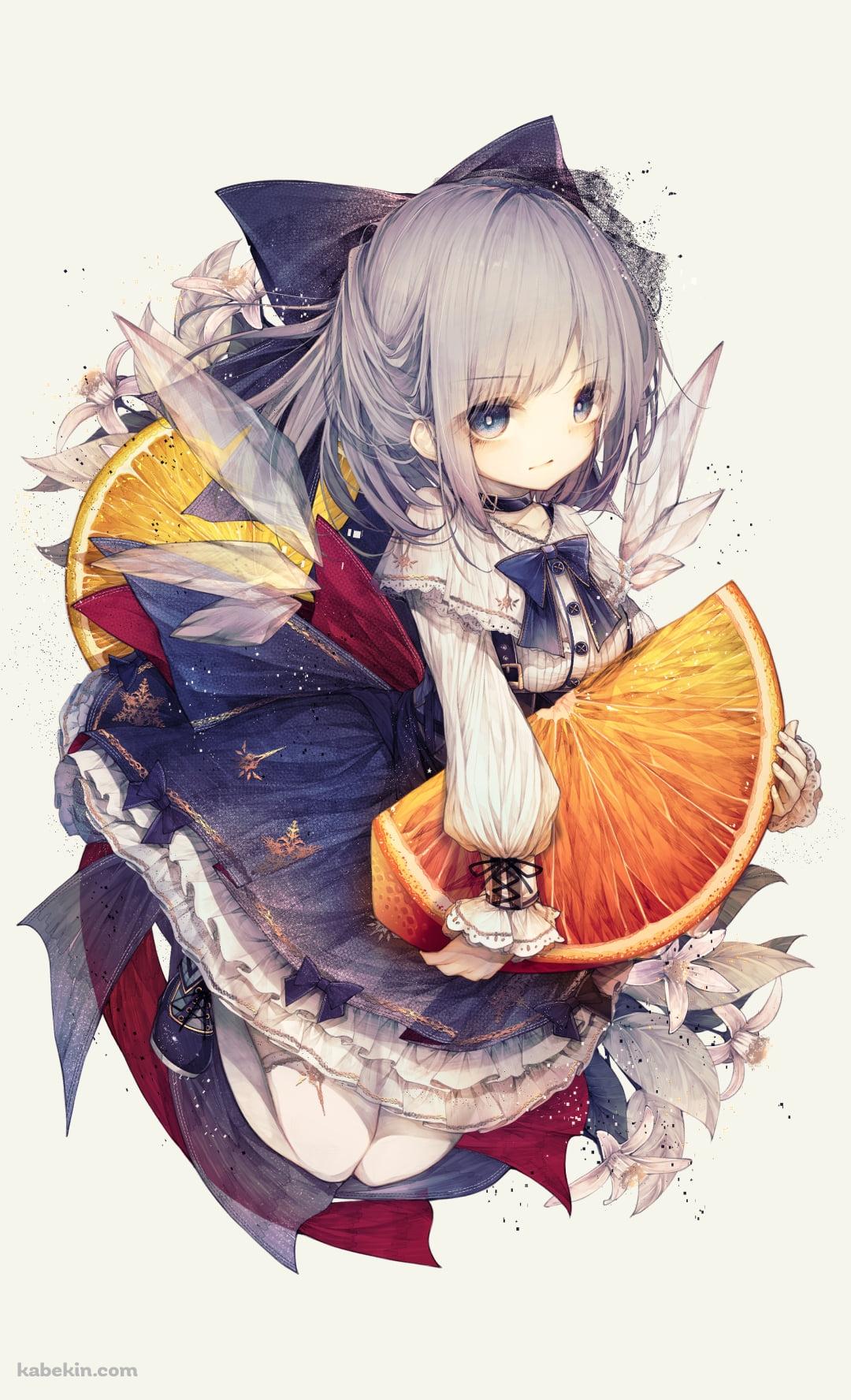 オレンジを持つ可愛いチルノ / 東方のAndroidの壁紙(1080px x 1776px) スマホ用