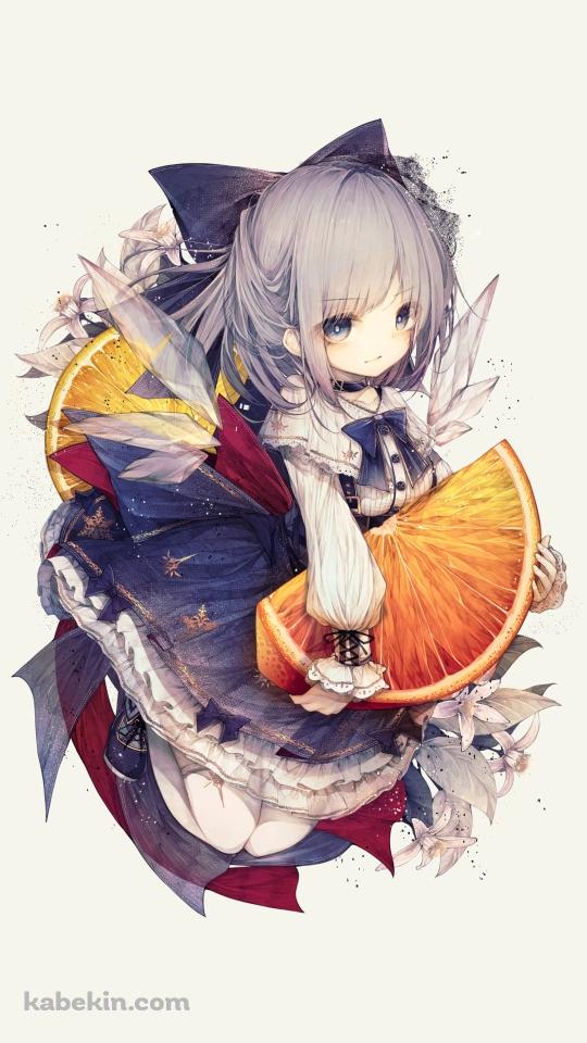 オレンジを持つ可愛いチルノ / 東方のAndroidの壁紙(540px x 960px) スマホ用