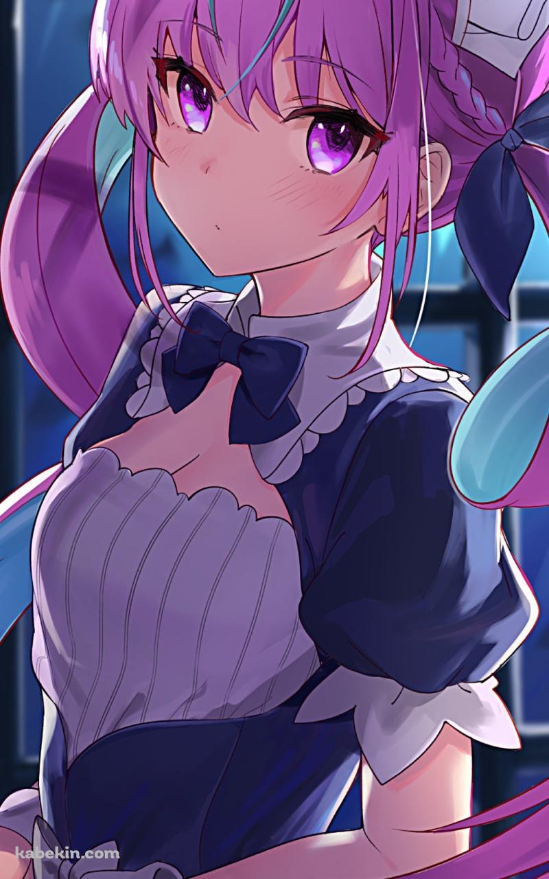 両手を組むメイド姿の可愛い湊あくあ / ホロライブ / バーチャルYouTuber / VtuberのAndroidの壁紙(800px x 1280px) スマホ用