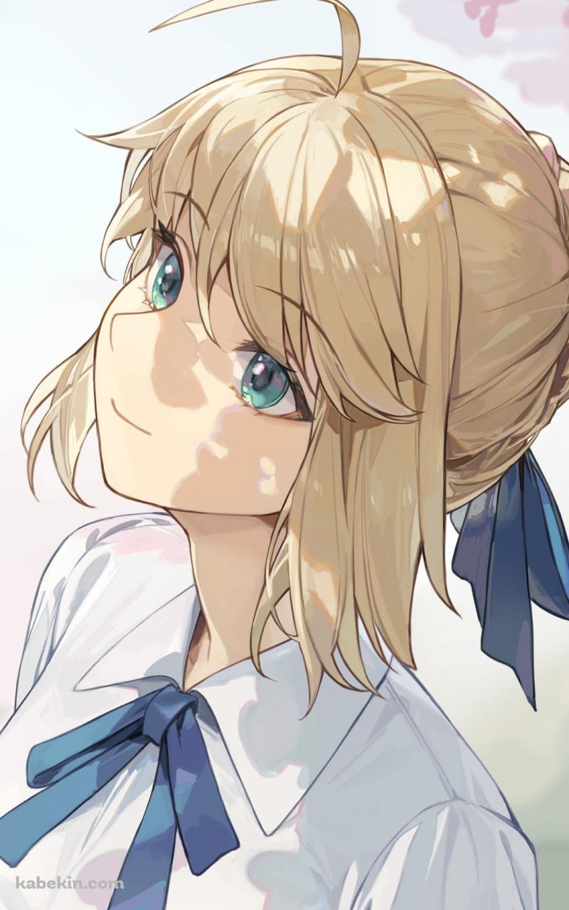 ピンクの桜を見上げる可愛いアルトリア・ペンドラゴン / セイバー / Fate/grand orderのAndroidの壁紙(800px x 1280px) スマホ用