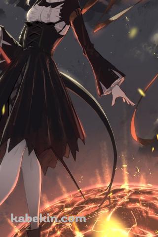燃える惑星と黒いドレスを着た可愛いタルラ / アークナイツのAndroidの壁紙(320px x 480px) スマホ用