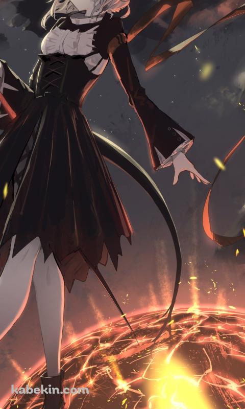 燃える惑星と黒いドレスを着た可愛いタルラ / アークナイツのAndroidの壁紙(480px x 800px) スマホ用