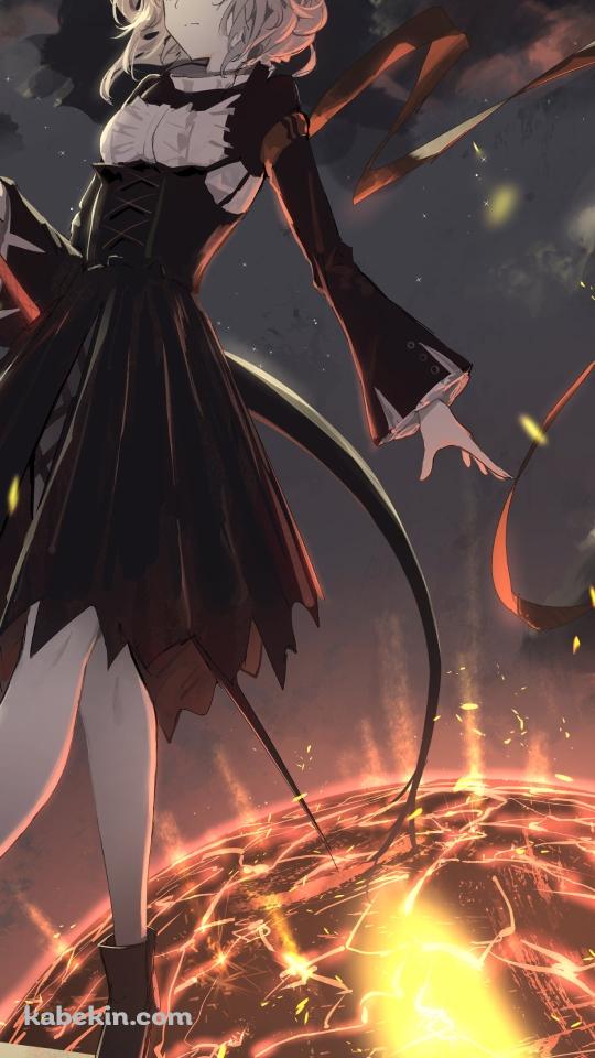 燃える惑星と黒いドレスを着た可愛いタルラ / アークナイツのAndroidの壁紙(540px x 960px) スマホ用