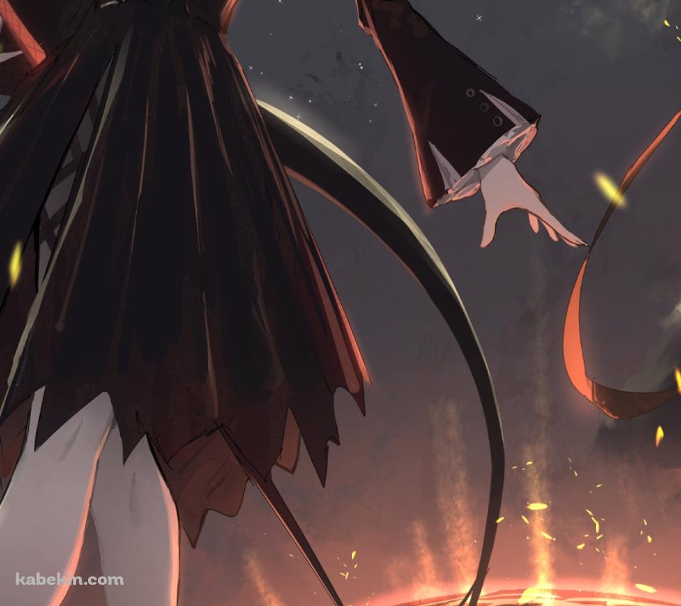 燃える惑星と黒いドレスを着た可愛いタルラ / アークナイツのAndroidの壁紙(960px x 854px) スマホ用