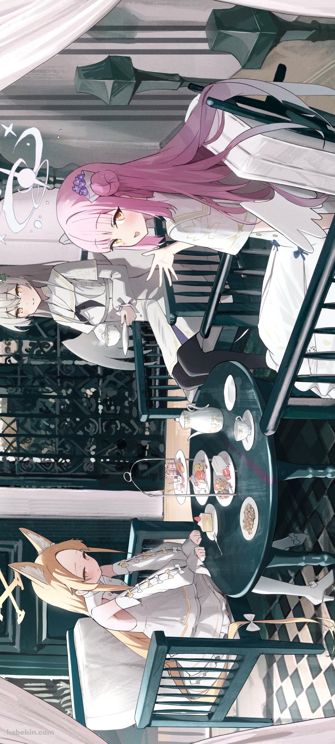 お茶会をする可愛い聖園ミカ、百合園セイア、桐藤ナギサ / ブルアカ / ブルーアーカイブのAndroidの壁紙(1080px x 2400px) スマホ用
