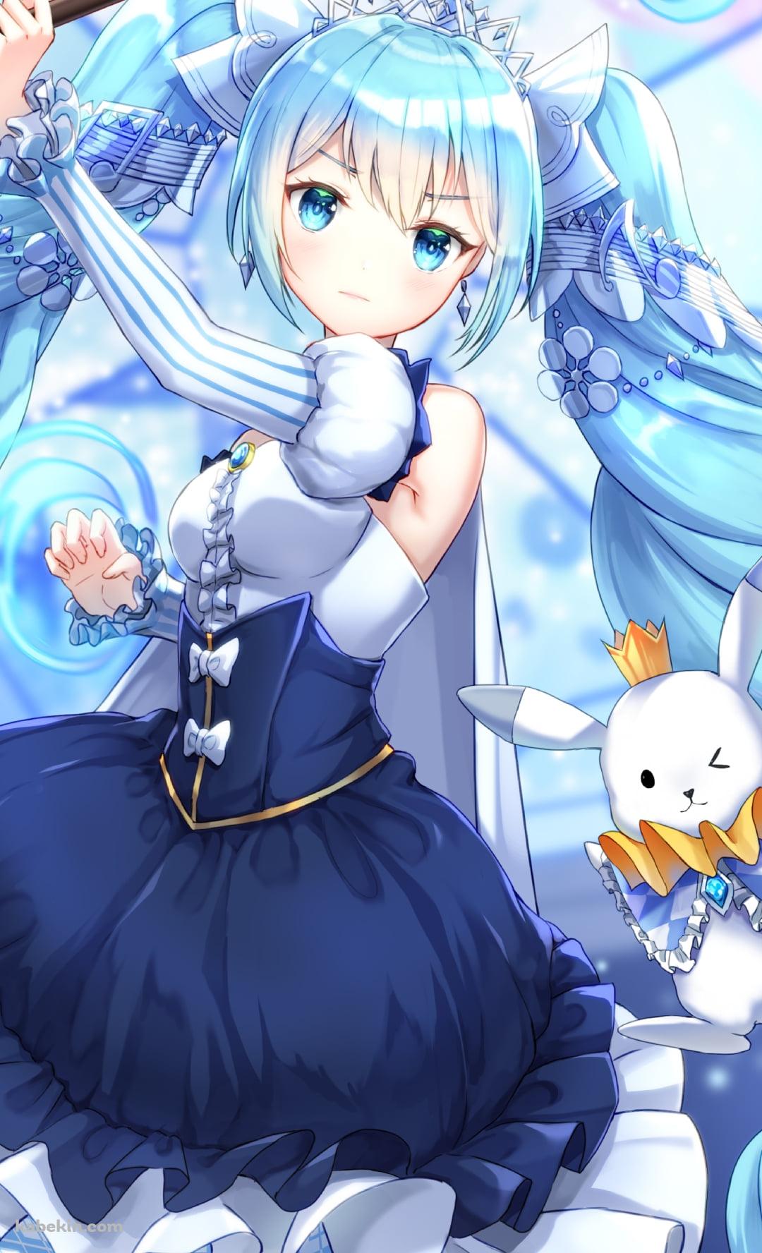 杖をかざす可愛い雪ミク / ウィンクするラビット・ユキネ / ボカロ / ボーカロイドのAndroidの壁紙(1080px x 1776px) スマホ用