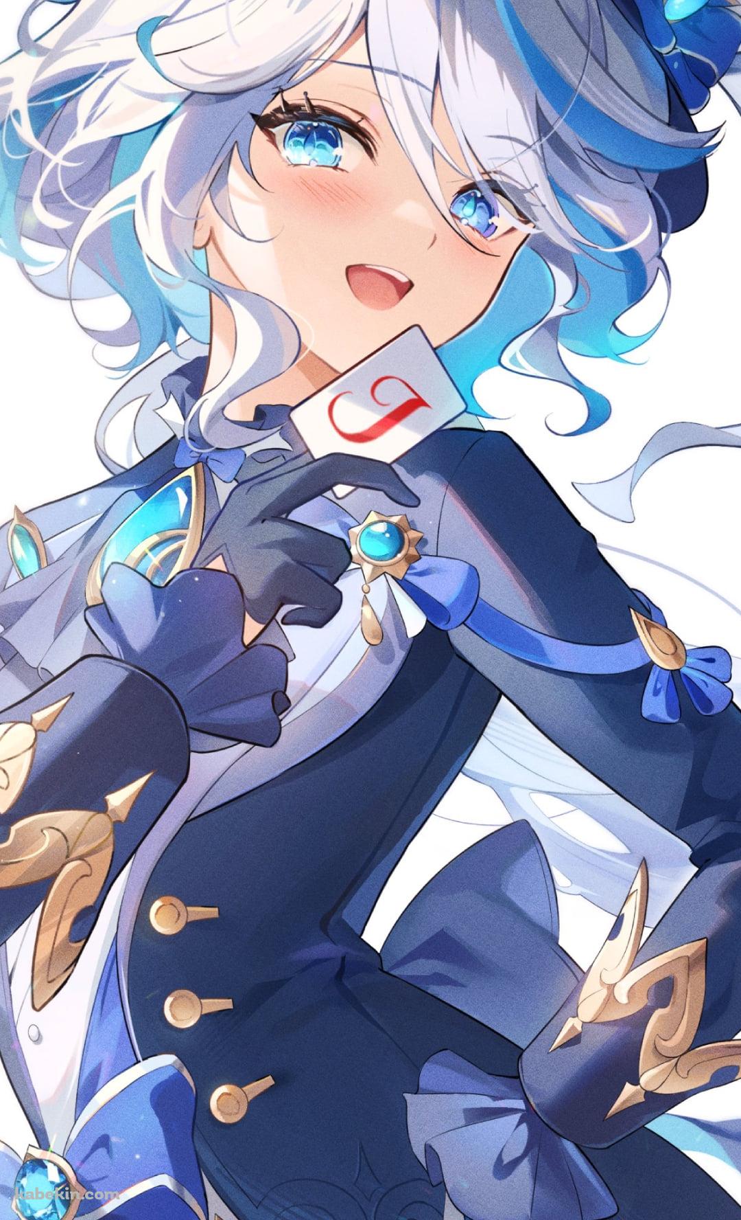 胸元の青い宝石を指さす笑顔のフリーナ / 原神のAndroidの壁紙(1080px x 1776px) スマホ用