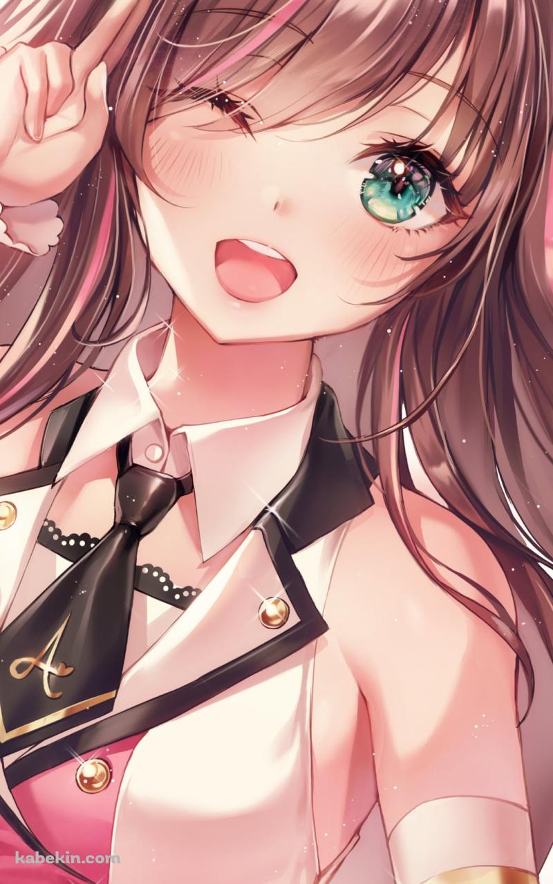 閉じたピースをしながらウィンクをする可愛いキズナアイ / バーチャルYouTuber / VtuberのAndroidの壁紙(800px x 1280px) スマホ用