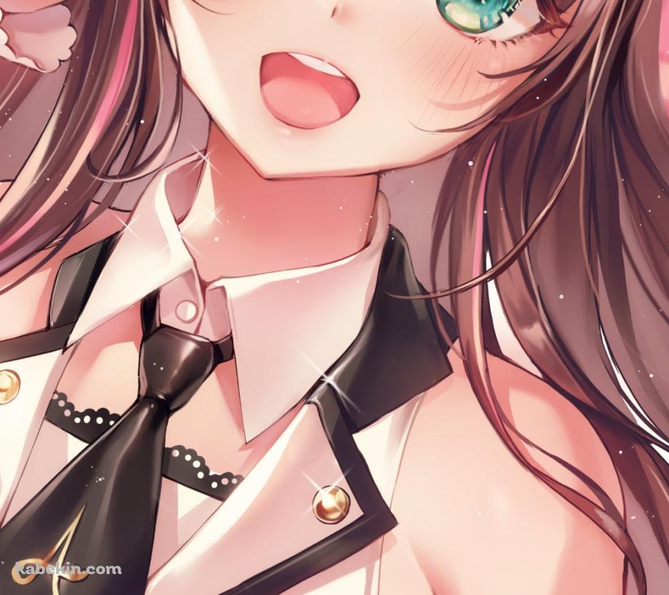 閉じたピースをしながらウィンクをする可愛いキズナアイ / バーチャルYouTuber / VtuberのAndroidの壁紙(960px x 854px) スマホ用