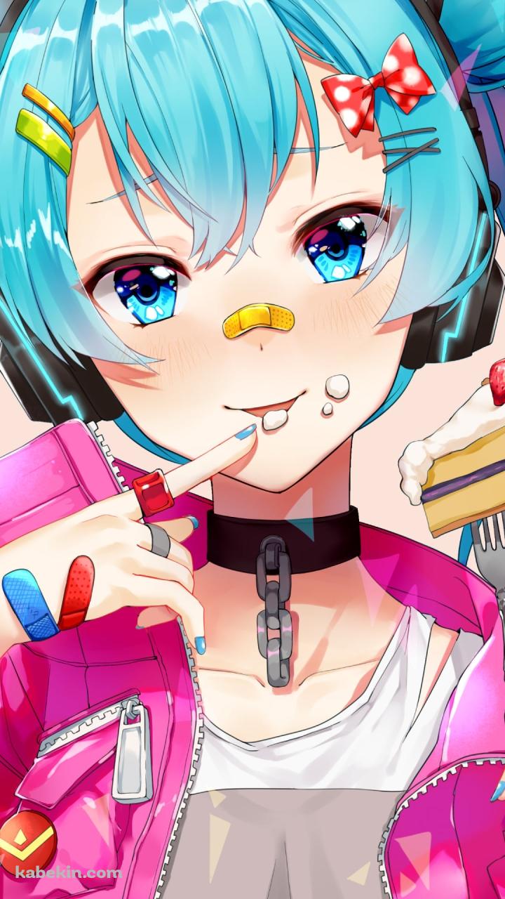 鼻に絆創膏をつけた初音ミク / ショートケーキ / パンク / ボカロ / ボーカロイドのAndroidの壁紙(720px x 1280px) スマホ用