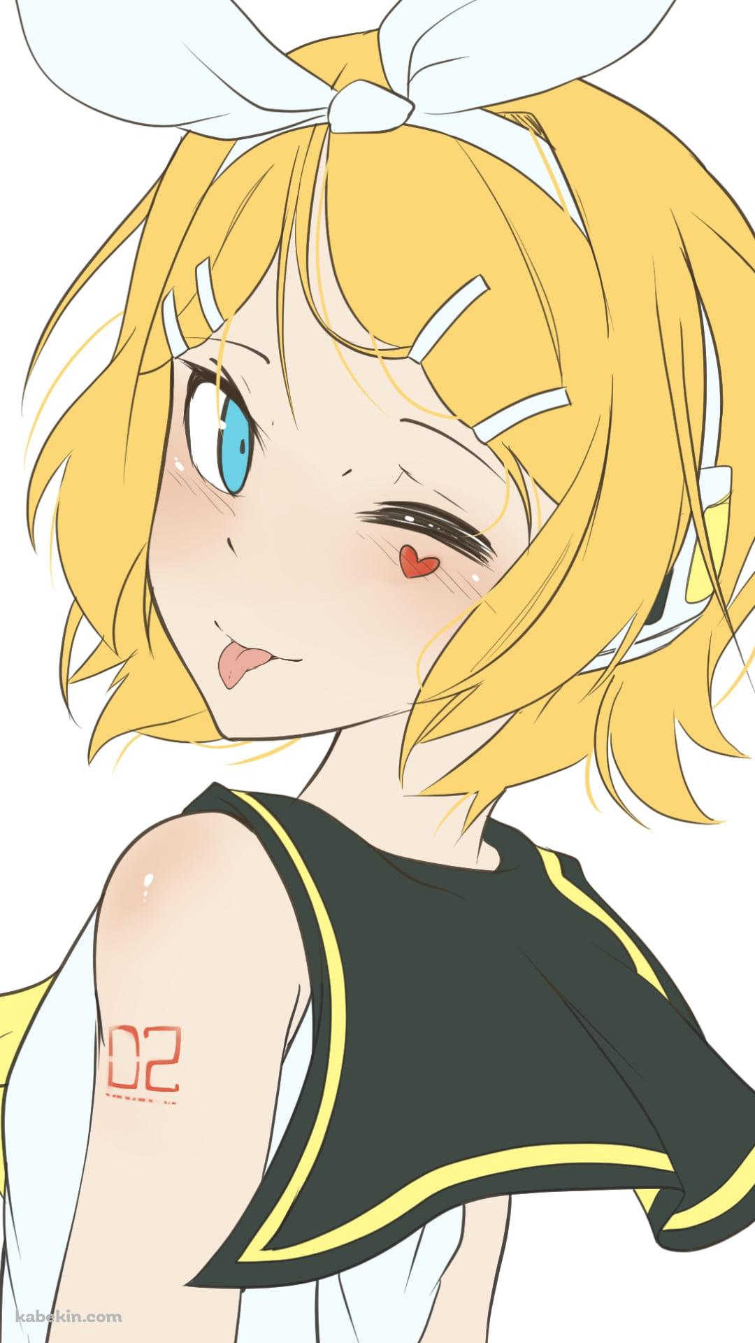 舌を出してウィンクする鏡音リン / ボカロ / ボーカロイドのAndroidの壁紙(1080px x 1920px) スマホ用