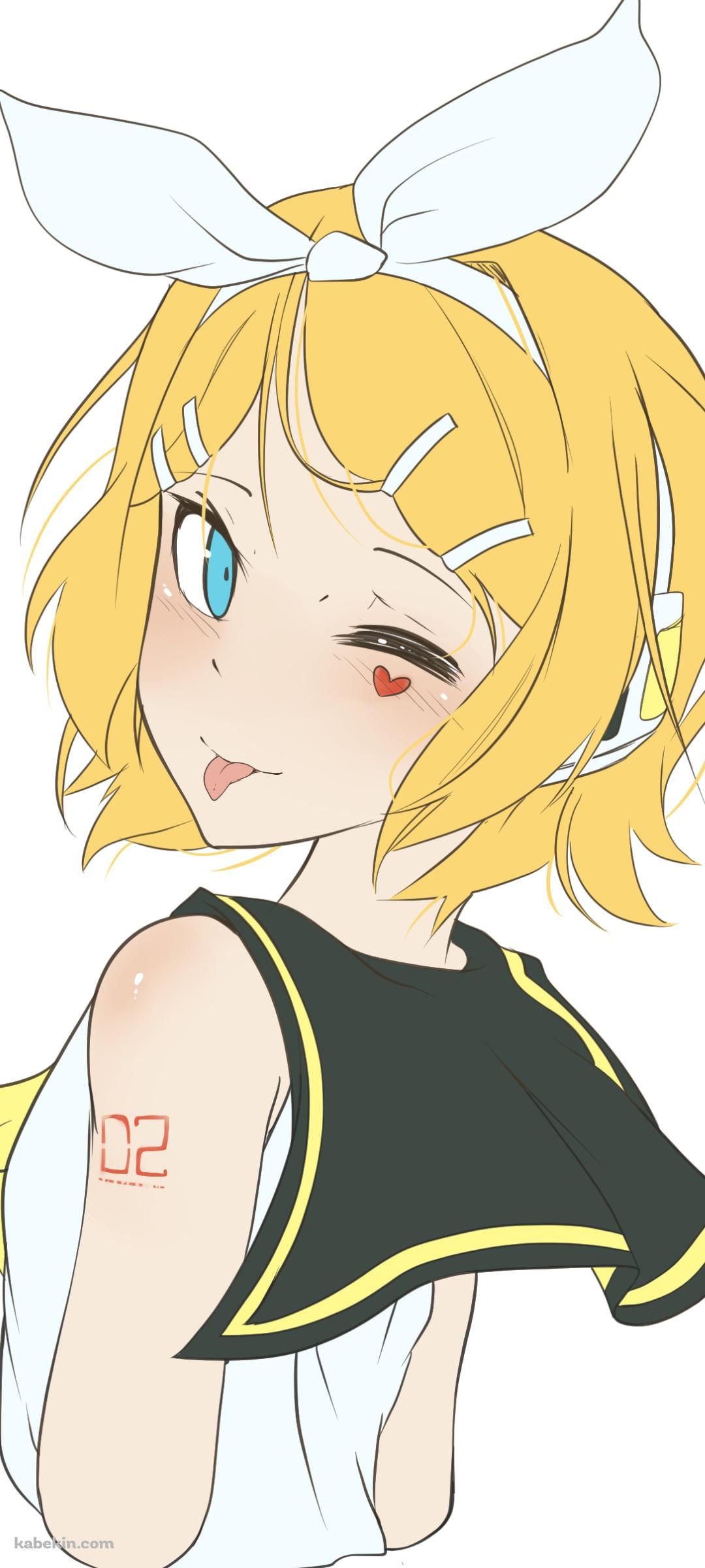 舌を出してウィンクする鏡音リン / ボカロ / ボーカロイドのAndroidの壁紙(1080px x 2400px) スマホ用