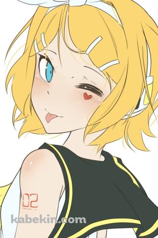 舌を出してウィンクする鏡音リン / ボカロ / ボーカロイドのAndroidの壁紙(320px x 480px) スマホ用