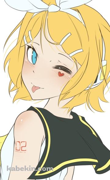 舌を出してウィンクする鏡音リン / ボカロ / ボーカロイドのAndroidの壁紙(360px x 592px) スマホ用