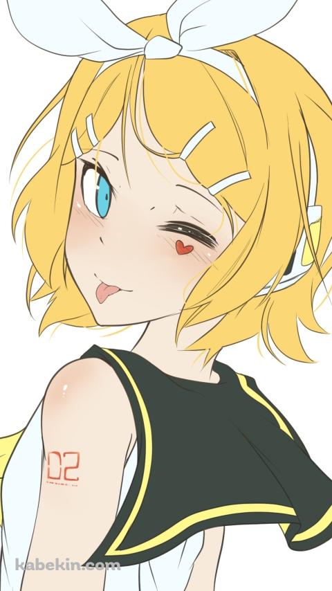 舌を出してウィンクする鏡音リン / ボカロ / ボーカロイドのAndroidの壁紙(480px x 854px) スマホ用