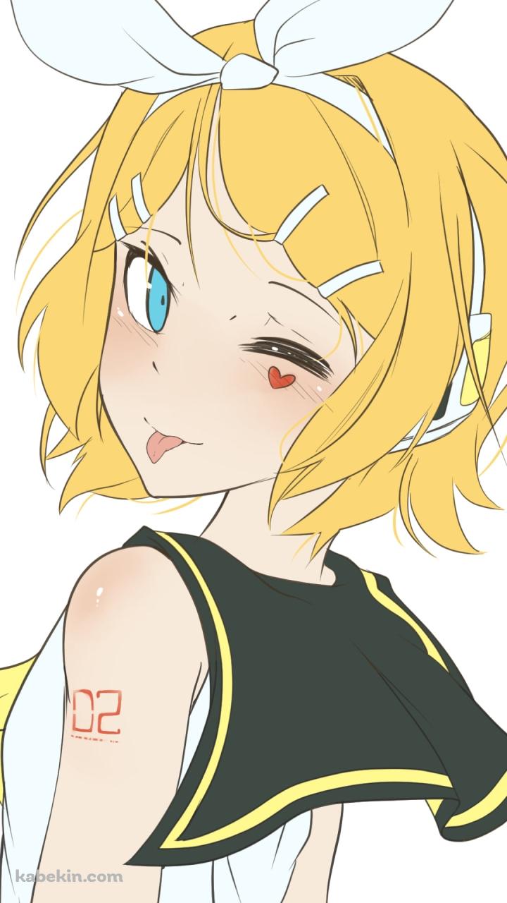 舌を出してウィンクする鏡音リン / ボカロ / ボーカロイドのAndroidの壁紙(720px x 1280px) スマホ用
