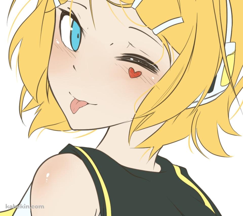 舌を出してウィンクする鏡音リン / ボカロ / ボーカロイドのAndroidの壁紙(960px x 854px) スマホ用
