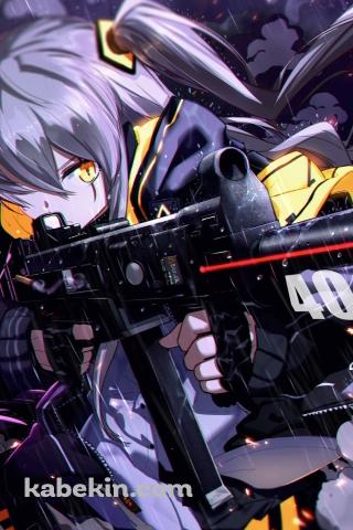 噴煙の中 銃をかまえるUMP45 / ドールズフロントラインのAndroidの壁紙(320px x 480px) スマホ用