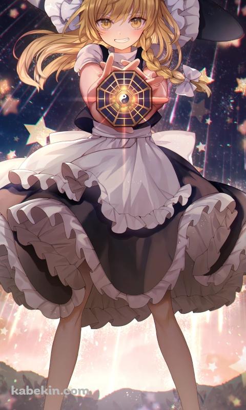 降り注ぐ無数の星と笑顔の霧雨魔理沙 / 東方のAndroidの壁紙(480px x 800px) スマホ用