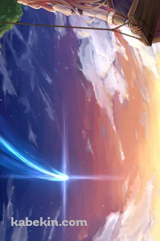 木のブランコに乗り流れ星を見るラフタリアの後ろ姿 / 盾の勇者の成り上がりのAndroidの壁紙(320px x 480px) スマホ用