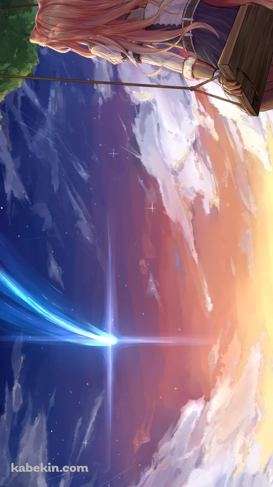 木のブランコに乗り流れ星を見るラフタリアの後ろ姿 / 盾の勇者の成り上がりのAndroidの壁紙(540px x 960px) スマホ用