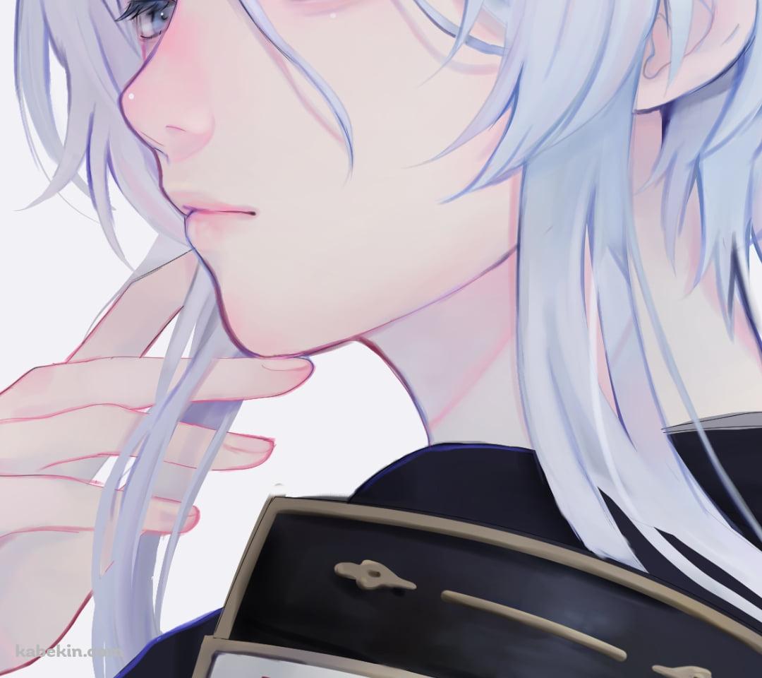 白髪に指をかける白山吉光 / 刀剣乱舞のAndroidの壁紙(1080px x 960px) スマホ用