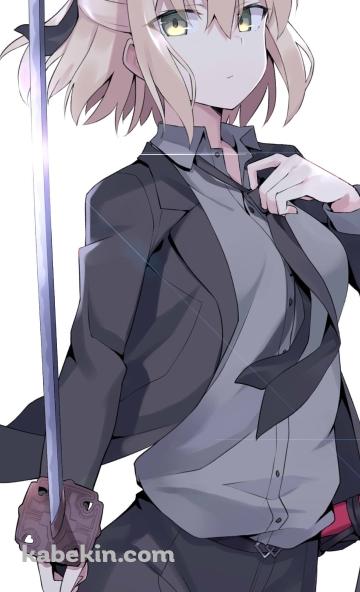 黒いスーツを着た沖田総司 / Fate/grand orderのAndroidの壁紙(360px x 592px) スマホ用