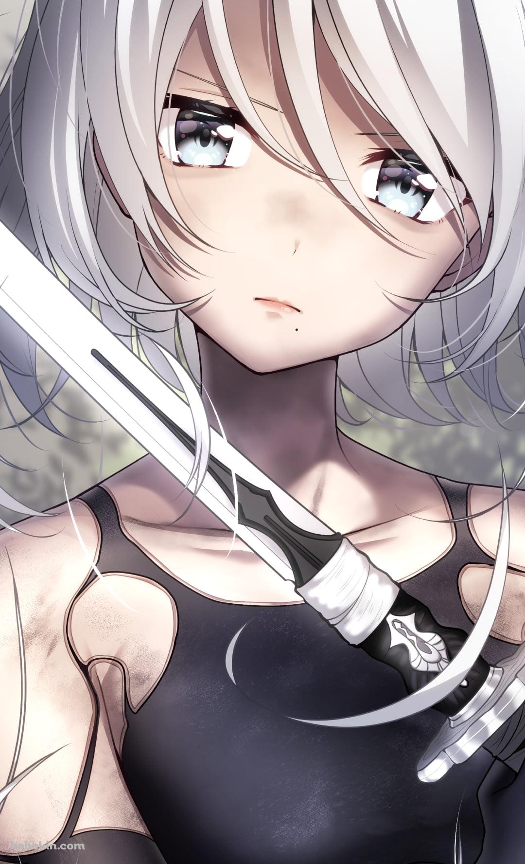 長い剣で自分の髪を切る可愛いヨルハA型二号 / ヨルハA2 / NieR:Automata（ニーアオートマタ）のAndroidの壁紙(1080px x 1776px) スマホ用