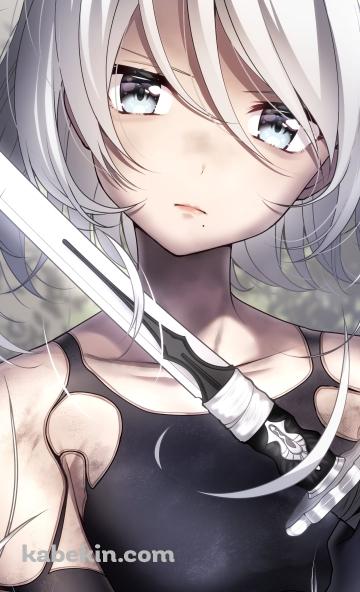 長い剣で自分の髪を切る可愛いヨルハA型二号 / ヨルハA2 / NieR:Automata（ニーアオートマタ）のAndroidの壁紙(360px x 592px) スマホ用