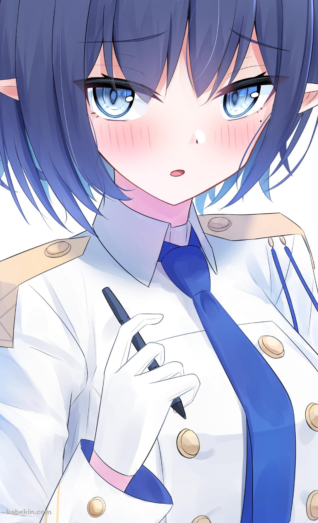 黒いペンを持ち照れている扇喜アオイ / ブルアカ / ブルーアーカイブのAndroidの壁紙(1080px x 1776px) スマホ用